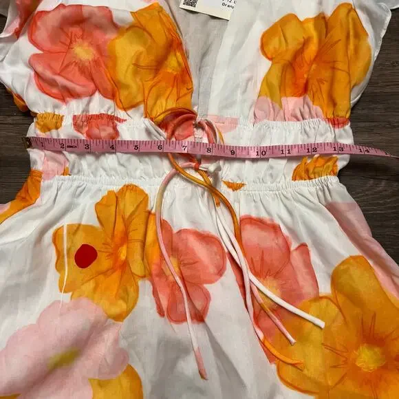 Hello Molly Floral Mini Dress Orange Pink Tie Front Boho Cottagecore L - Picture 11 of 11